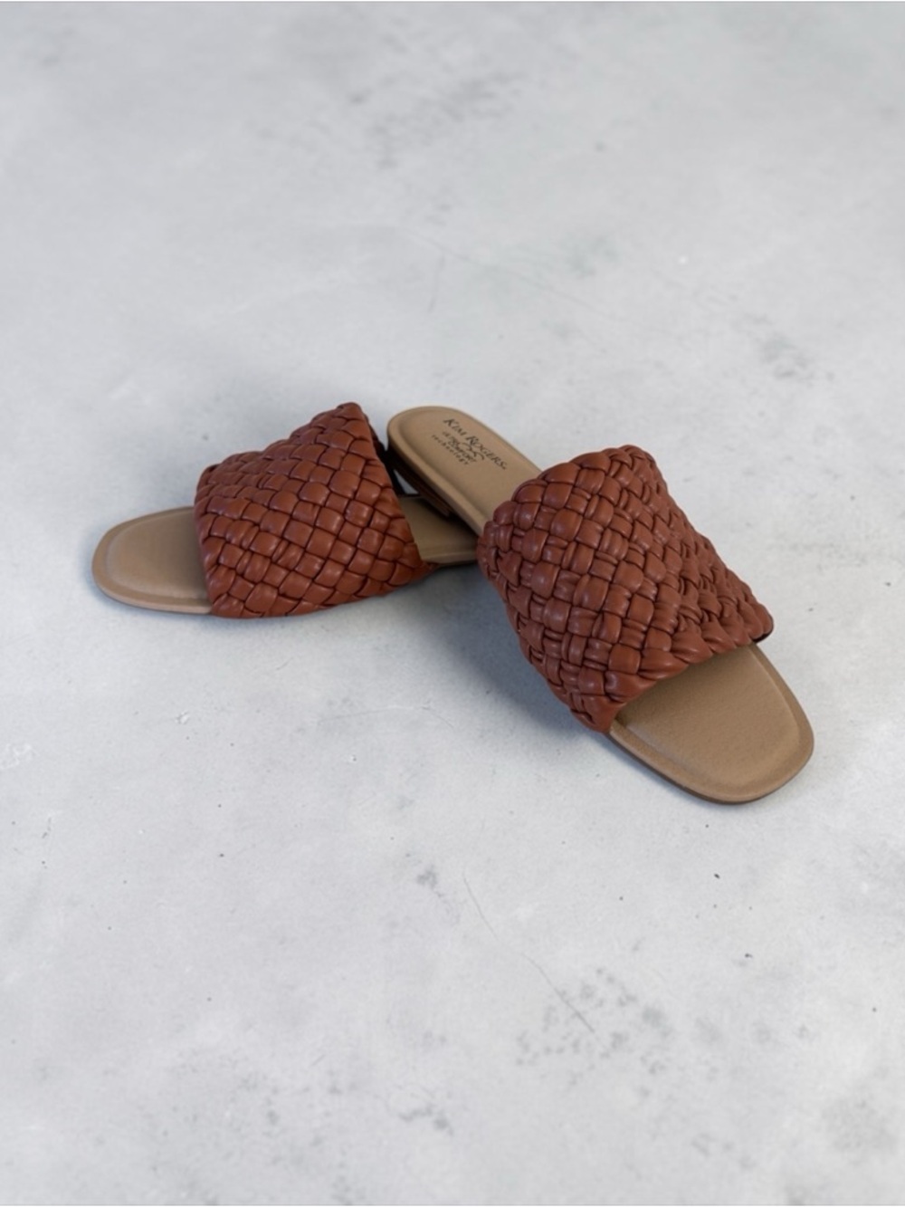 Kim Rogers Woven Slide Sandals in Chestnut Brown
